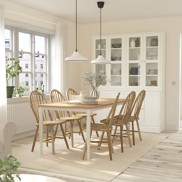 DANDERYD / SKOGSTA table and 6 chairs, oak veneer white/acacia, 180 cm