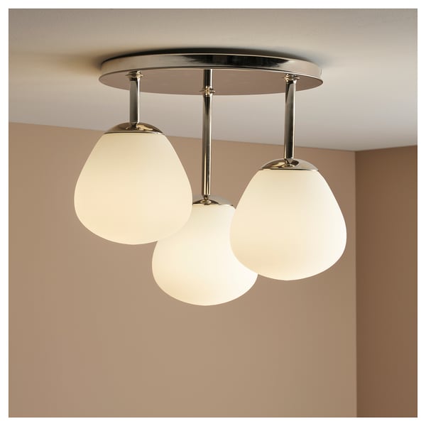 DEJSA ceiling lamp with 3 lamps, chrome-plated/opal white glass, 44 cm