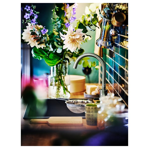 DELSJÖN kitchen mixer tap, pewter effect