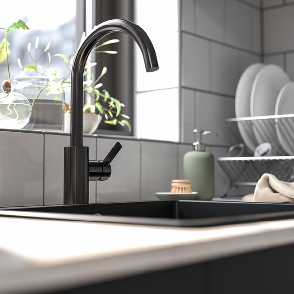 DELSJÖN kitchen mixer tap, brushed black metal
