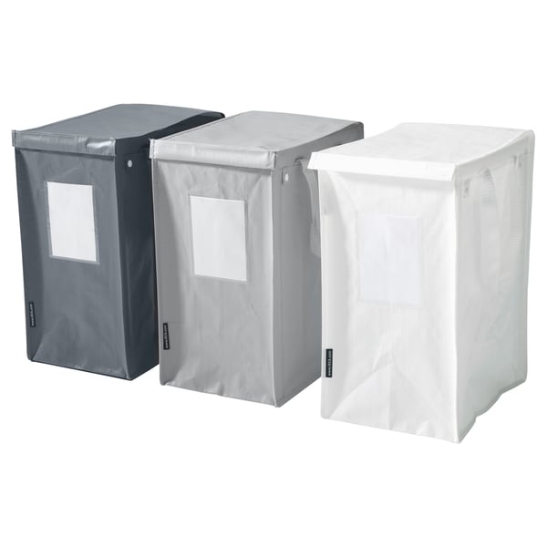 DIMPA waste sorting bag, white/dark grey/light grey, 22x45x35 cm, 3 pack