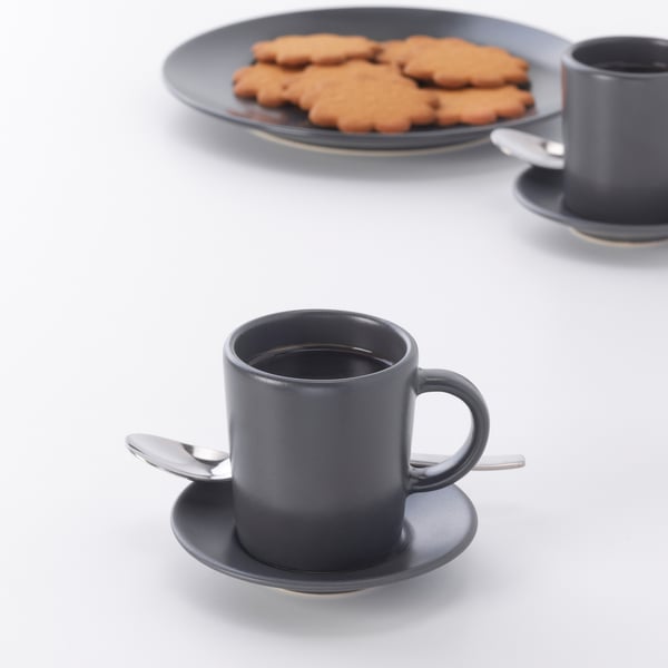 DINERA espresso cup and saucer, dark grey, 9 cl