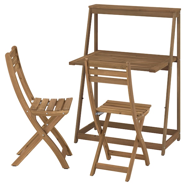 DJUPÖN / ASKHOLMEN table and 2 folding chairs, outdoor folding/brown dark brown, 78x36 cm