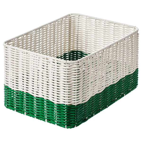 DJURTRÄNARE basket, white/green, 25x35x19 cm