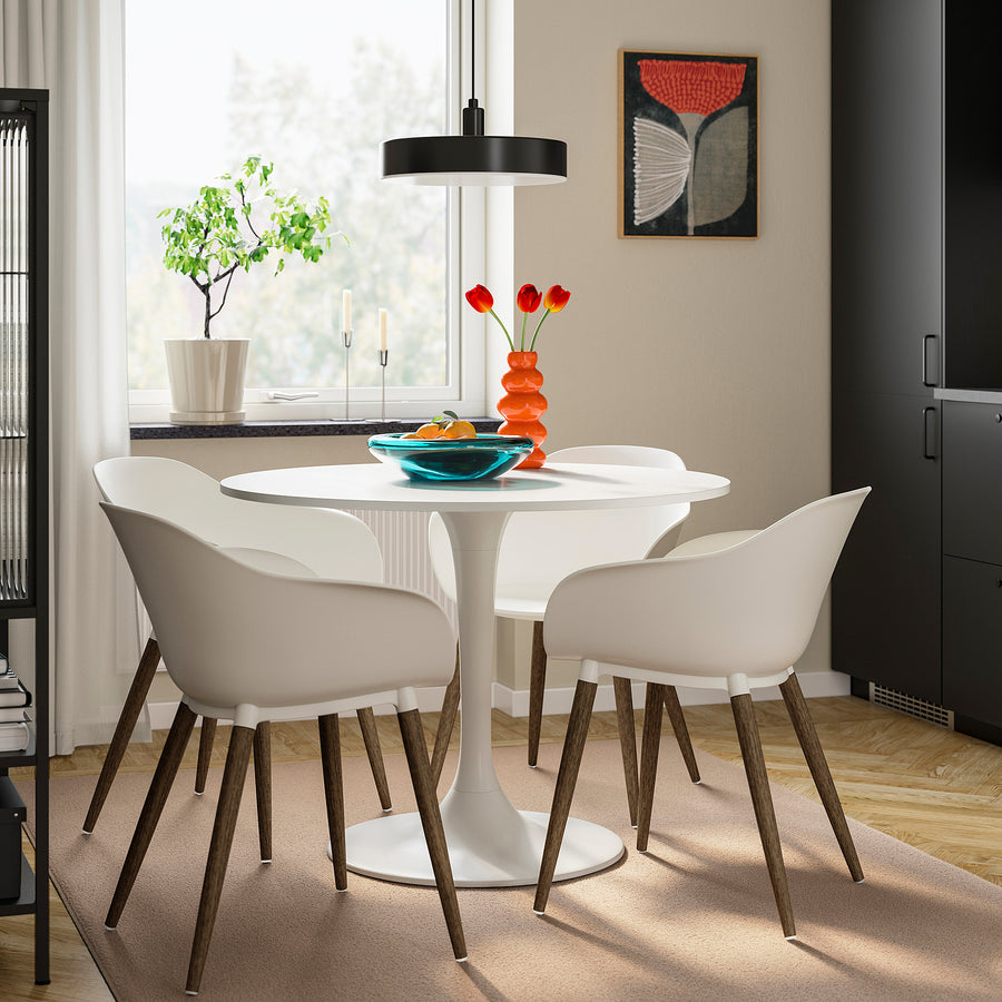 DOCKSTA / GRÖNSTA table and 4 chairs with armrests, white/white, 103 cm