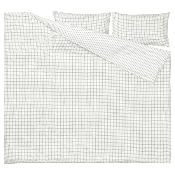 DOFTAKLEJA duvet cover and 2 pillowcases, white/anthracite, 240x220/50x80 cm