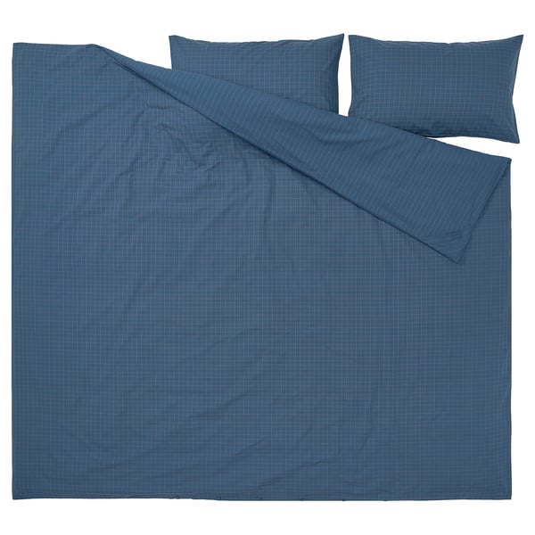 DOFTAKLEJA duvet cover and 2 pillowcases, dark blue/light brown, 240x220/50x80 cm