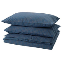 DOFTAKLEJA duvet cover and 2 pillowcases, dark blue/light brown, 240x220/50x80 cm