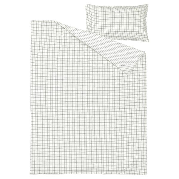 DOFTAKLEJA duvet cover and pillowcase, white/anthracite, 150x200/50x80 cm