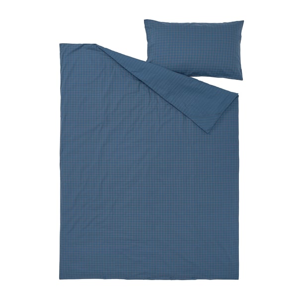 DOFTAKLEJA duvet cover and pillowcase, dark blue/light brown, 150x200/50x80 cm