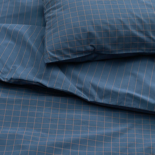 DOFTAKLEJA duvet cover and pillowcase, dark blue/light brown, 150x200/50x80 cm