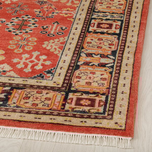 DOFTMYSKGRÄS - Carpet, short pile, red floral pattern/handmade,170x240 cm