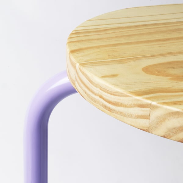 DOMSTEN stool, lilac/pine, 34 cm