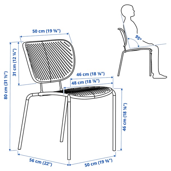 DUVSKÄR chair, in/outdoor, black-blue, 49x80x57 cm
