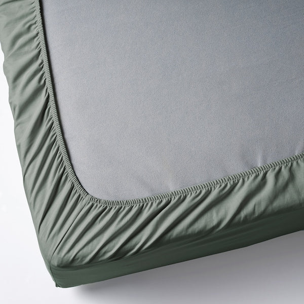 DVALA fitted sheet, grey-green, 120x200 cm