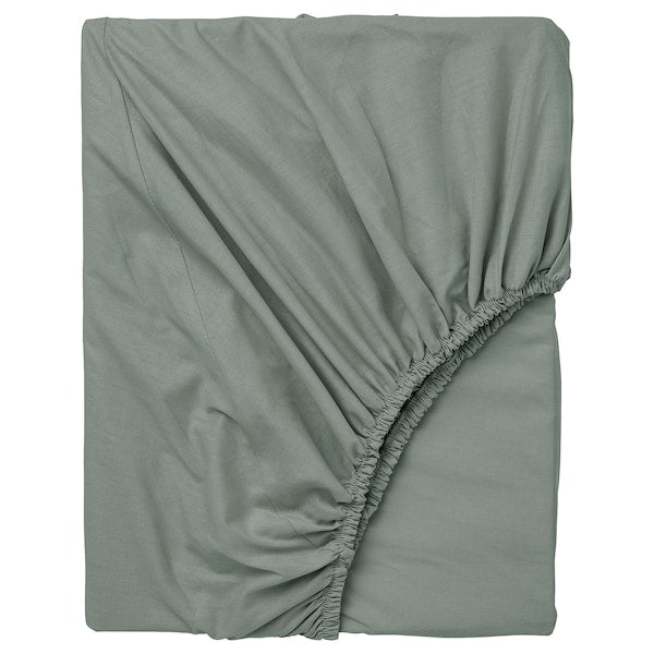 DVALA fitted sheet, grey-green, 120x200 cm