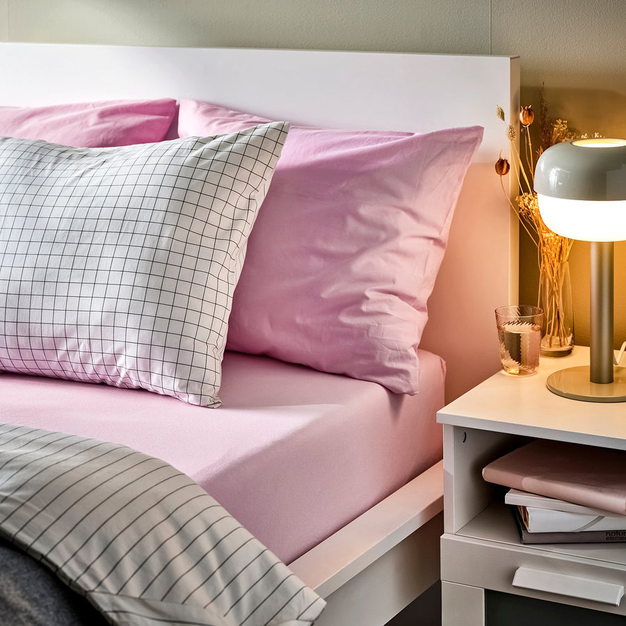 DVALA fitted sheet, pink, 140x200 cm