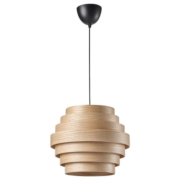 Ikea DYKARKLOCKA / HEMMA - Pendant lamp, white stained oak veneer/black, 40 cm