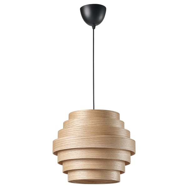 DYKARKLOCKA / HEMMA pendant lamp, white stained oak veneer/black, 40 cm
