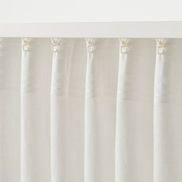 DYTÅG curtains, 1 pair, white/with heading tape, 145x300 cm
