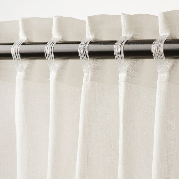 DYTÅG curtains, 1 pair, white/with heading tape, 145x300 cm