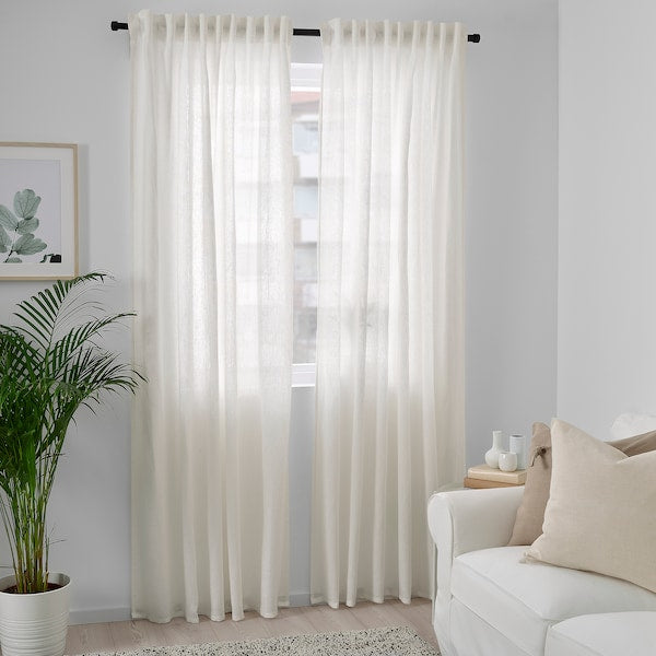 DYTÅG curtains, 1 pair, white/with heading tape, 145x300 cm