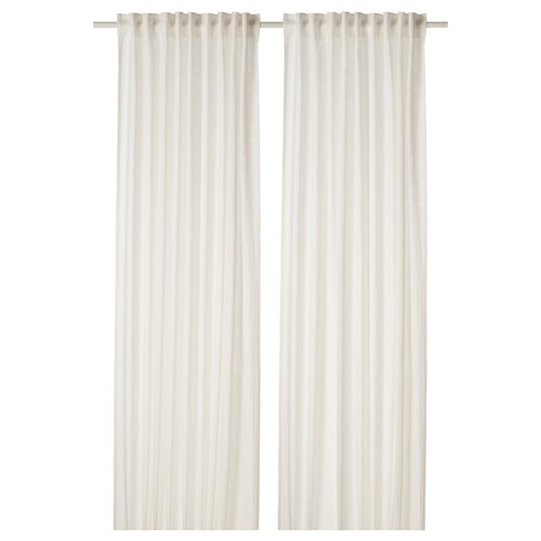 DYTÅG curtains, 1 pair, white/with heading tape, 145x300 cm