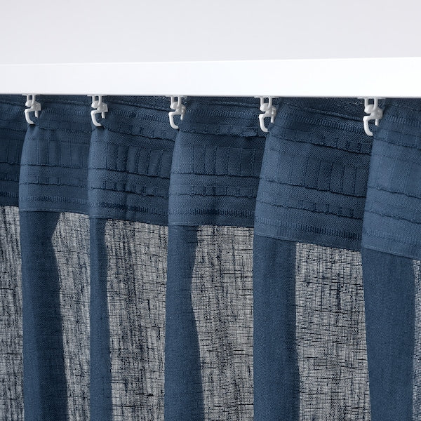 DYTÅG curtains, 1 pair, dark blue/with heading tape, 145x300 cm