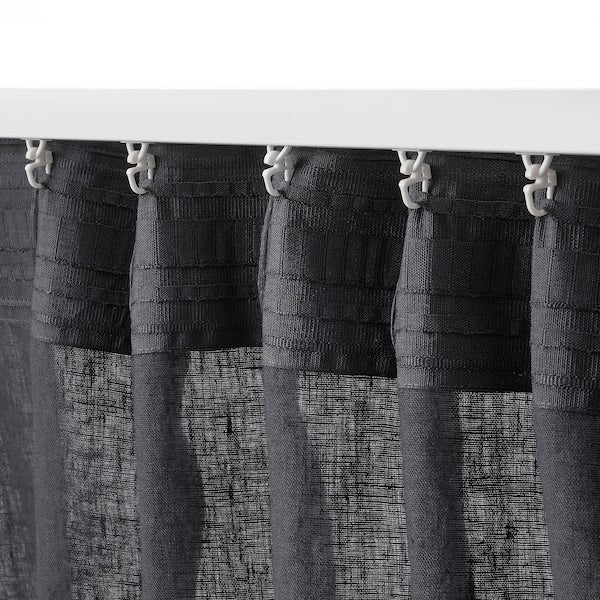 DYTÅG curtains, 1 pair, dark grey/with heading tape, 145x300 cm