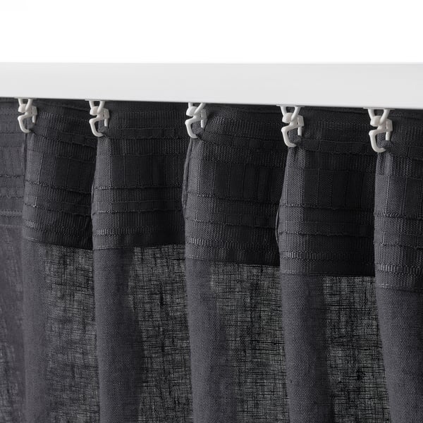 DYTÅG curtains, 1 pair, dark grey/with heading tape, 145x300 cm