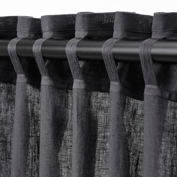DYTÅG curtains, 1 pair, dark grey/with heading tape, 145x300 cm