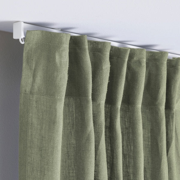 DYTÅG curtains, 1 pair, grey-green/with heading tape, 145x300 cm