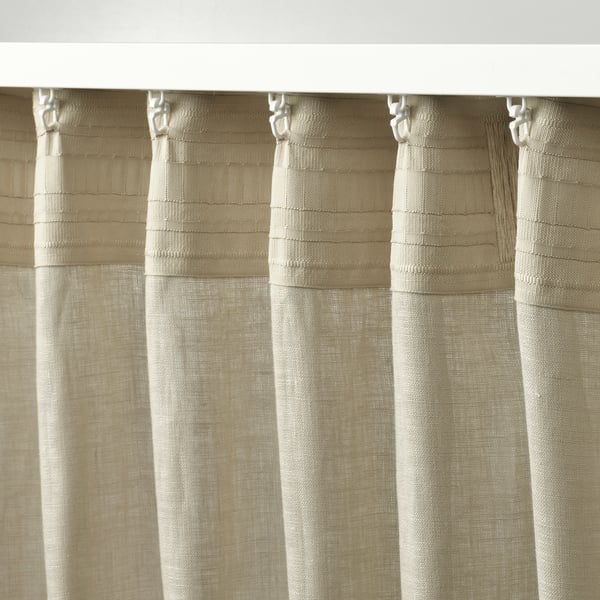 DYTÅG curtains, 1 pair, linen beige/with heading tape, 145x300 cm