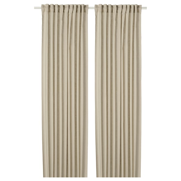 DYTÅG curtains, 1 pair, linen beige/with heading tape, 145x300 cm