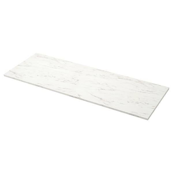 EKBACKEN worktop, white marble effect/laminate, 246x2.8 cm