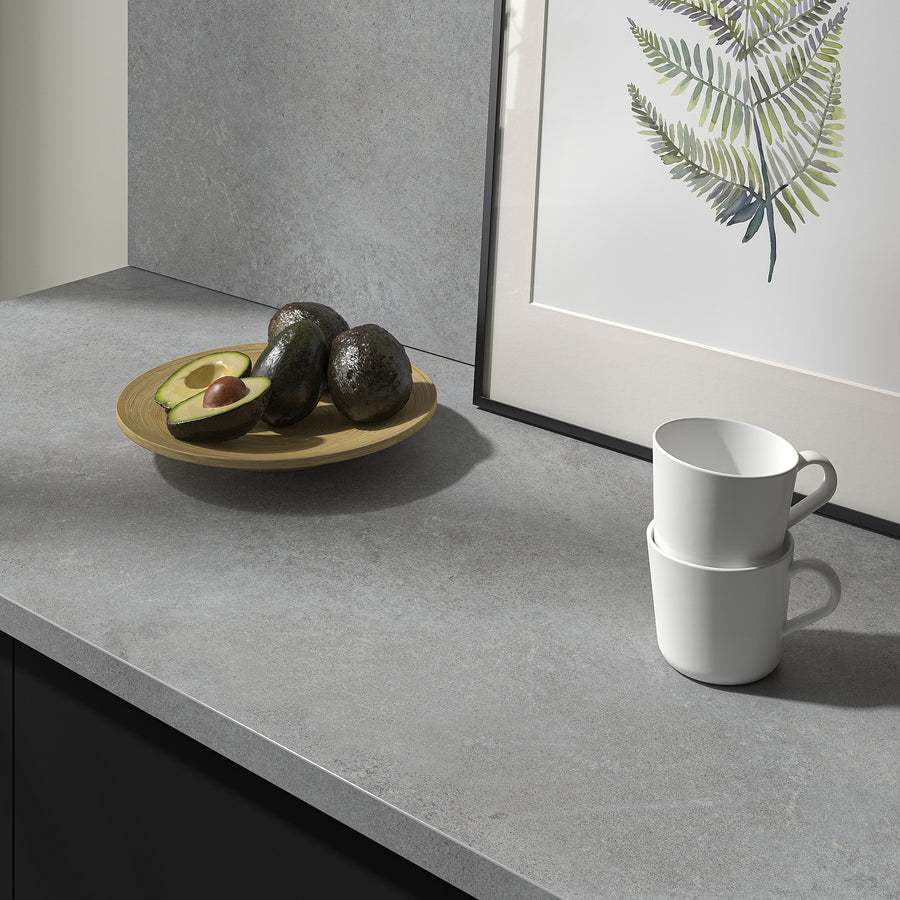 EKBACKEN worktop, light grey concrete effect/laminate, 186x2.8 cm
