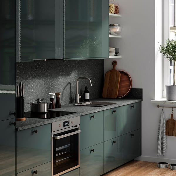 EKBACKEN worktop, grey terrazzo effect/laminate, 186x2.8 cm