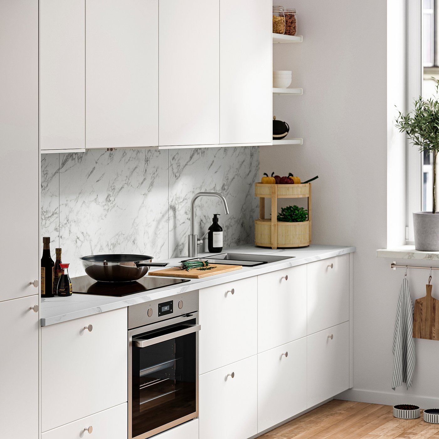 EKBACKEN custom made worktop, white marble effect/laminate, 45.1-63.5x2.8 cm