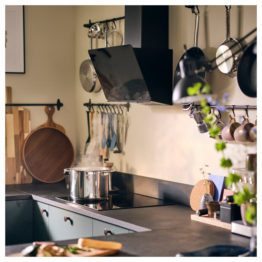 EKBACKEN custom made worktop, black/laminate, 63.6-125x2.8 cm