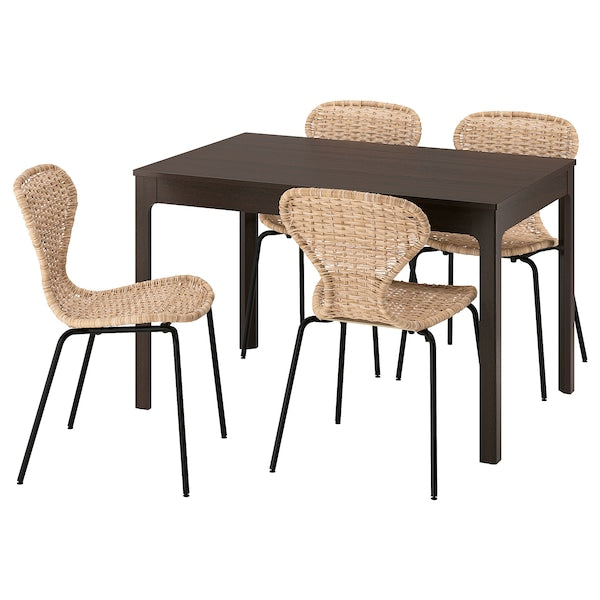 EKEDALEN / ÄLVSTA - Table and 4 chairs, dark brown/rattan black,120/180 cm