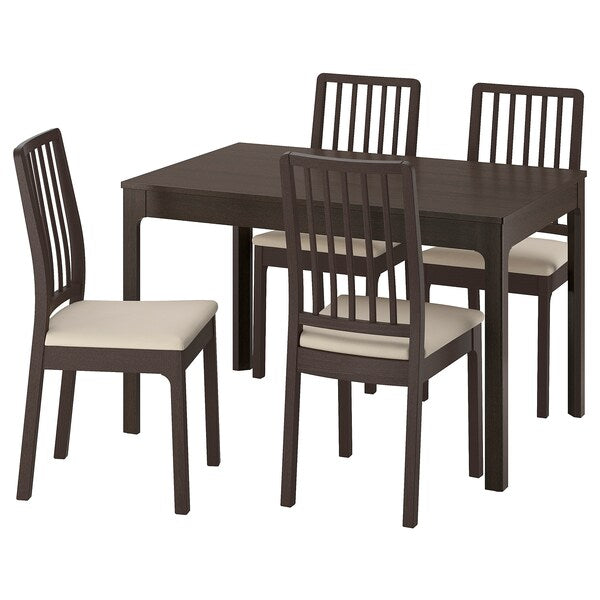 EKEDALEN / EKEDALEN - Table and 4 chairs, dark brown/Hakebo beige,120/180 cm