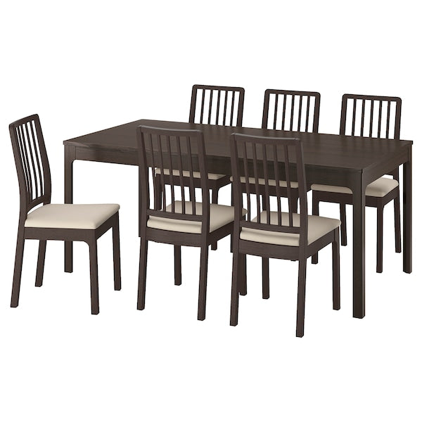 EKEDALEN / EKEDALEN - Table and 6 chairs, dark brown/Hakebo beige,180/240 cm