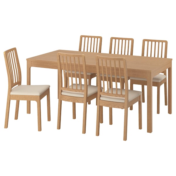 EKEDALEN / EKEDALEN - Table and 6 chairs, oak/Hakebo beige effect,180/240 cm