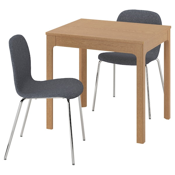 EKEDALEN / KARLPETTER - Table and 2 chairs, oak/Gunnared smoky grey chrome,80/120 cm