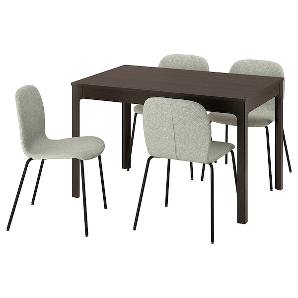 EKEDALEN / KARLPETTER - Table and 4 chairs, dark brown/Gunnared light green black,120/180 cm