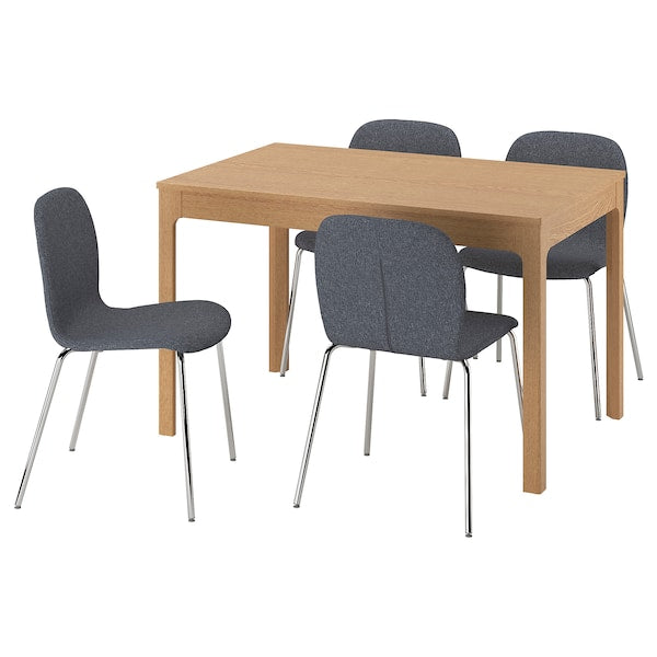 EKEDALEN / KARLPETTER - Table and 4 chairs, oak/Gunnared smoky grey chrome,120/180 cm