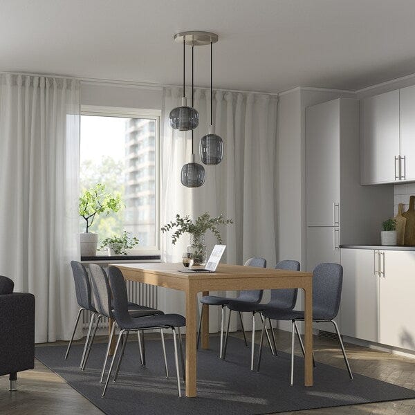 Ikea EKEDALEN / KARLPETTER - Table and 6 chairs, oak/Gunnared smoky grey chrome,180/240 cm