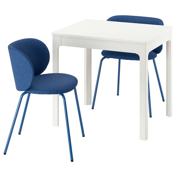 Ikea EKEDALEN / KRYLBO - Table and 2 chairs, white/Tonerud blue,80/120 cm