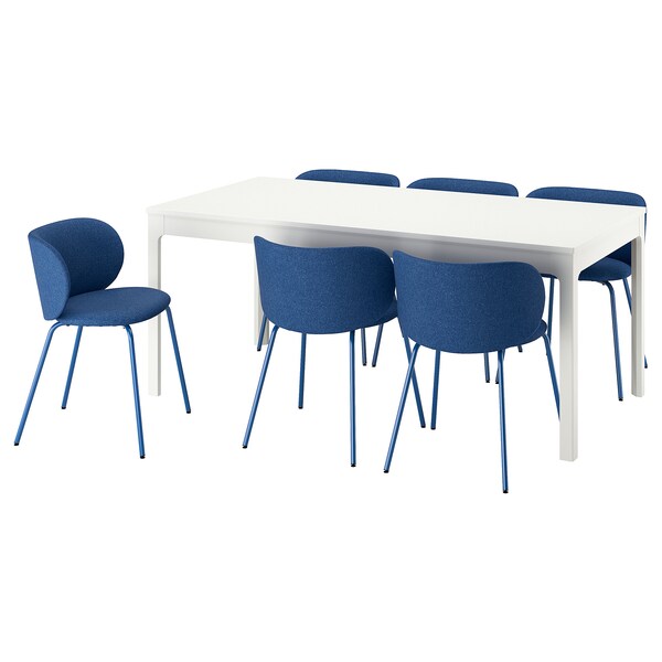 EKEDALEN / KRYLBO - Table and 6 chairs, white/Tonerud blue,180/240 cm