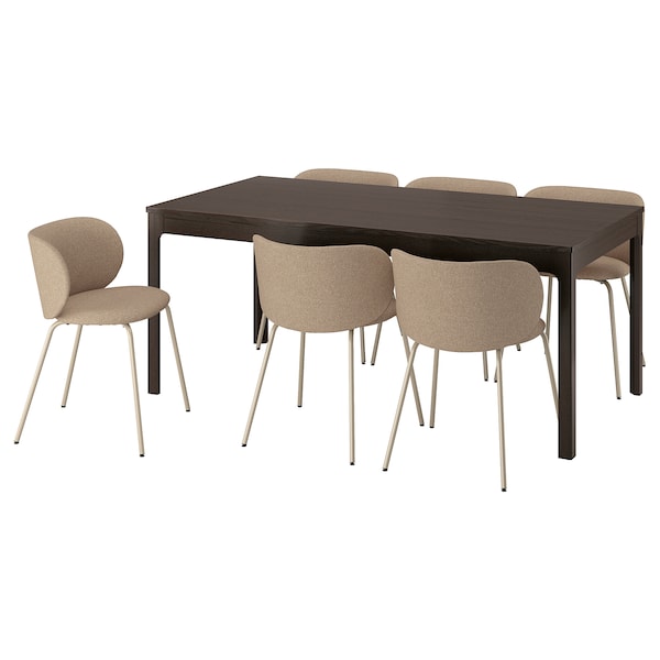 EKEDALEN / KRYLBO - Table and 6 chairs, dark brown/Tonerud beige,180/240 cm